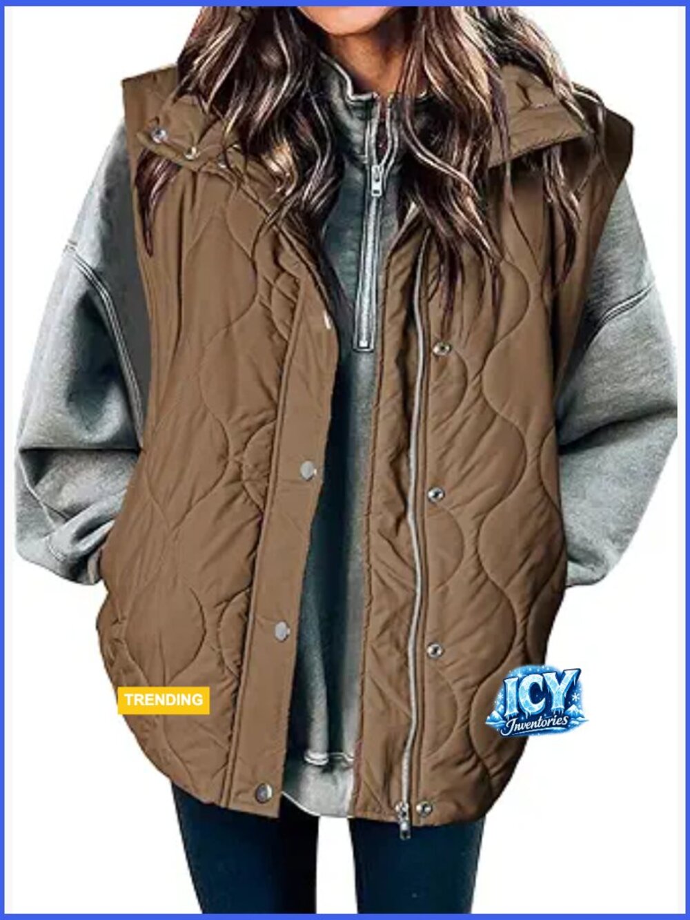 Lightweight Quilted Puffer Vest with Button Zip Up and Stand Collar